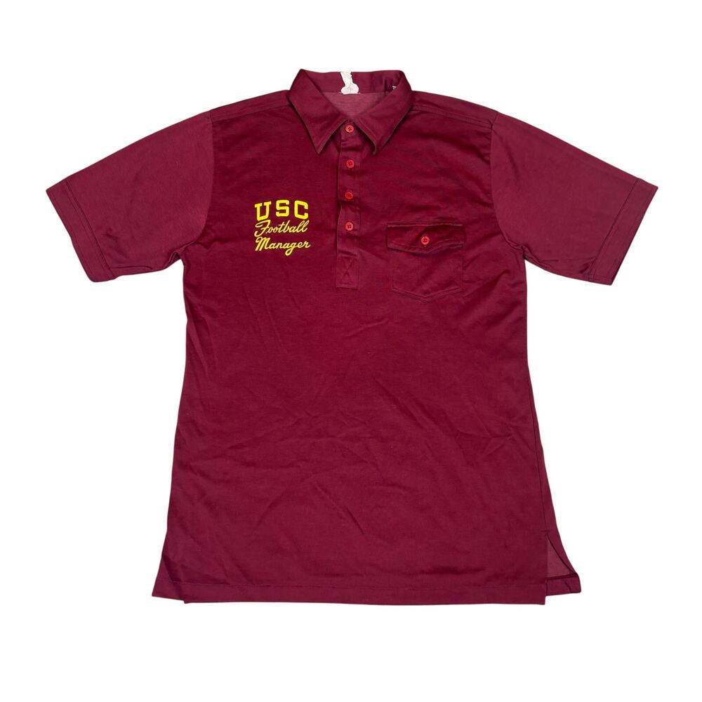 Vintage 70s 80s USC Football Manager Polo Men's Medium NCAA Big Ten Pac 12